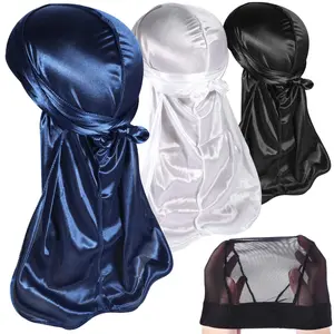 3PCS Silky Durags Pack for Men Waves, Satin Doo Rag, Award 1 Wave Cap,S LL1S235