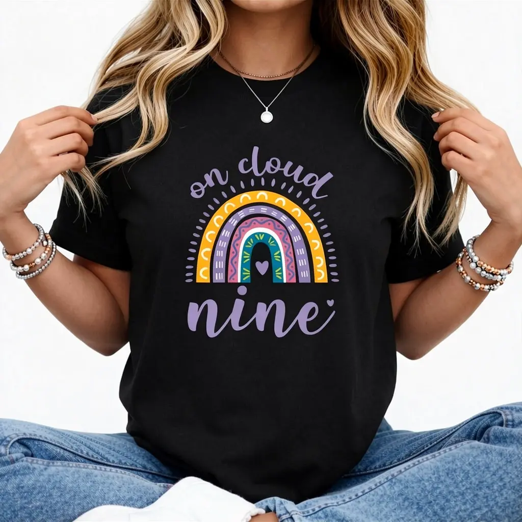 On Cloud Nine 9th Birthday 9 Years Old Rainbow T-Shirt