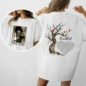 Stevie Nicks Landslide Song Lyric T-Shirt, Vintage 70s Stevie Tree Design, Stevie Two-Sided Retro Music Tee, Classic Rock Band Shirt for Stevie Fans Womenswear