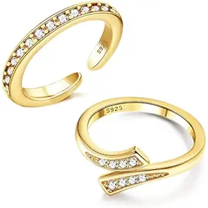Fansilver 2 count Toe Rings Set Cubic Zirconia Adjustable Band Rings Fitted Wrap Around Toe Ring for Women Summer Barefoot Jewelry