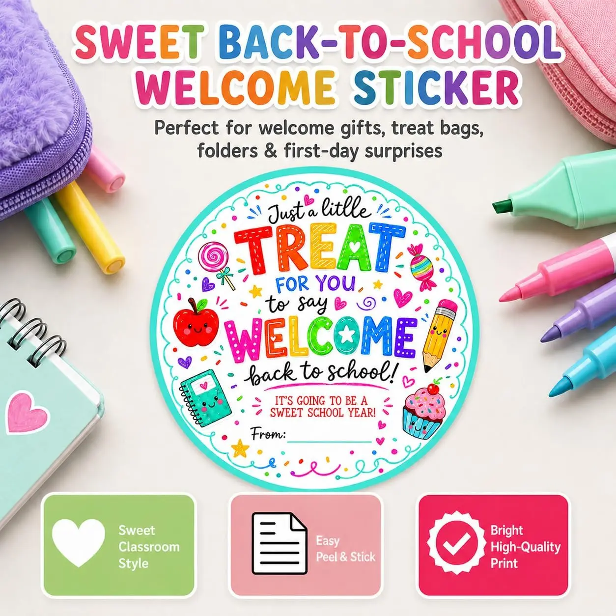 Stickers for Kids Classroom Student Gifts from Teacher 40 Count Welcome Back to School Stickers 2 Inch Round Treat Stickers for Goodie Bags Folders Notebooks Teacher Gifts for Students