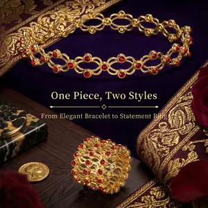 Magic 2-in-1 Retractable Ring Bracelet for Women| Vintage Gold Ruby Crystal Transforming Jewelry| Aesthetic Coquette Statement Piece| Unique Gift with 3D Floating Box
