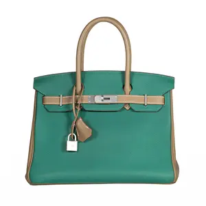 Pre-owned HERMÈS Togo Shoulder Bags Bicolor Birkin 30 Malachite Etoupe