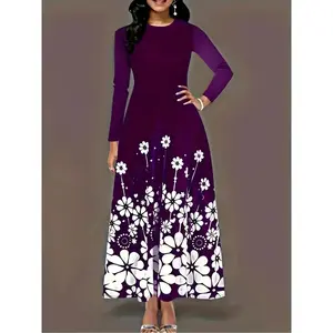 Elegant women's long sleeved knitted printed dress, fashionable in spring and autumn, casual A-line dress, flower pattern, suitable for daily wearRAIMENTRY