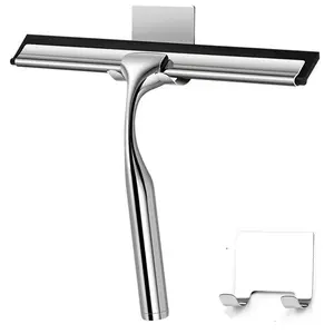 Shower Squeegee, 10 Inch Stainless Steel Window Squeegee Cleaner for Shower Glass Door with Hook, Shower Wiper Screen for Bathroom, Window,Mirror and Car Glass, Window Cleaning Tool
