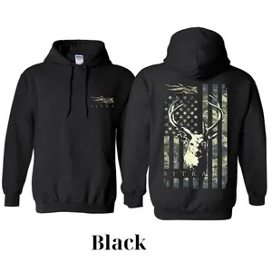 Sitka Camo Hunting Hoodie with Deer Skull and USA Flag Graphic, Outdoor Life Hoodie for Men, Deer Hunting Gear Hoodie, Perfect Gift for Hunters, Sitka Outdoor Bowhunting Hoodie for Deer Waterfowl - KitchenEra