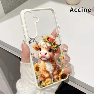 Flower - Crowned Cow Dream Pattern Magnetic Phone Case Compatible with Galaxy S26 S23 Ultra S24 Plus S25 Edge S22+ FE Anti-Yellowing Shockproof Lightweight Transparent Acrylic Soft Cover Supports Wireless Charging.