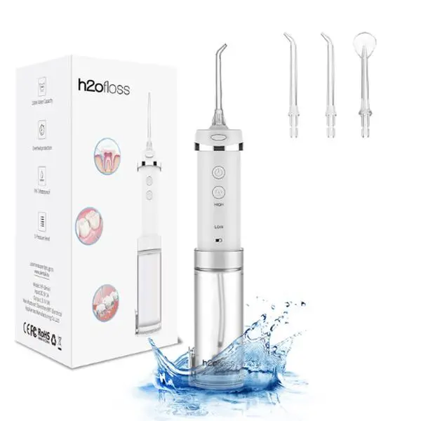 h2ofloss Water Flosser with 5 nozzles , retractable Cordless Oral Irrigator,200ML Rechargeable Oral Irrigator for Teeth Cleaning, Portable & IPX7 Waterproof Teeth Cleaner Pick for Braces Home Travel, mini pocket water flosser, HF-10 Mouth Hygiene Kit