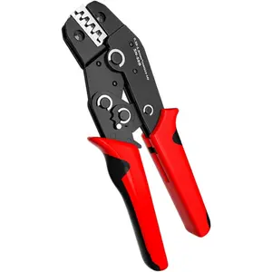 Wire Crimping Tool with Ratchet,Ratcheting Wire  Tool for Open Barrel Terminal Connectors,Electrical Crimping Pliers Tools with -Cycle Chrome-Moly Jaw for 23-16 AWG(Red)