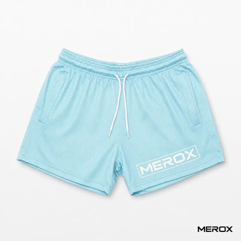 MEROX Sky Blue 5-Inch Mesh Shorts for Men & Women, Unlined Athletic Shorts with Zipper Pockets & Adjustable Drawstring Waist, Lightweight Breathable Gym & Workout Shorts for Running, Basketball, Pickleball, Travel & Everyday Casual Wear