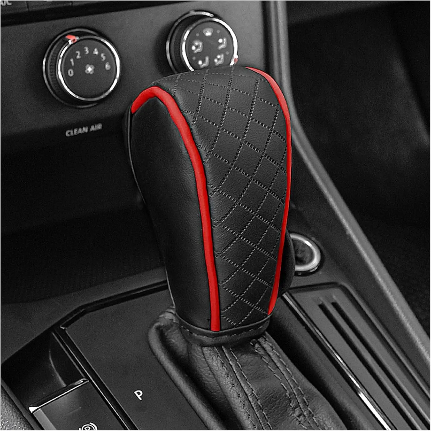 Leather Car Gear Shift Cover with Diamond Design,Stylish Gear Shift Knob Cover for Anti-Scratch Protection & Decoration,Universal Gears Shifter Covers Car Accessories for Men (Red)