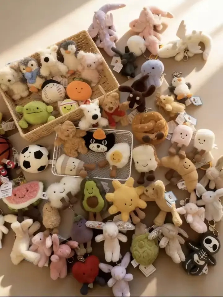 Jellycat Plush Keychain, Kawaii Cute Animal Bag Charm, Soft Stuffed Plush Pendant, Trendy Backpack & Purse Accessory, Gift for Girls Boys
