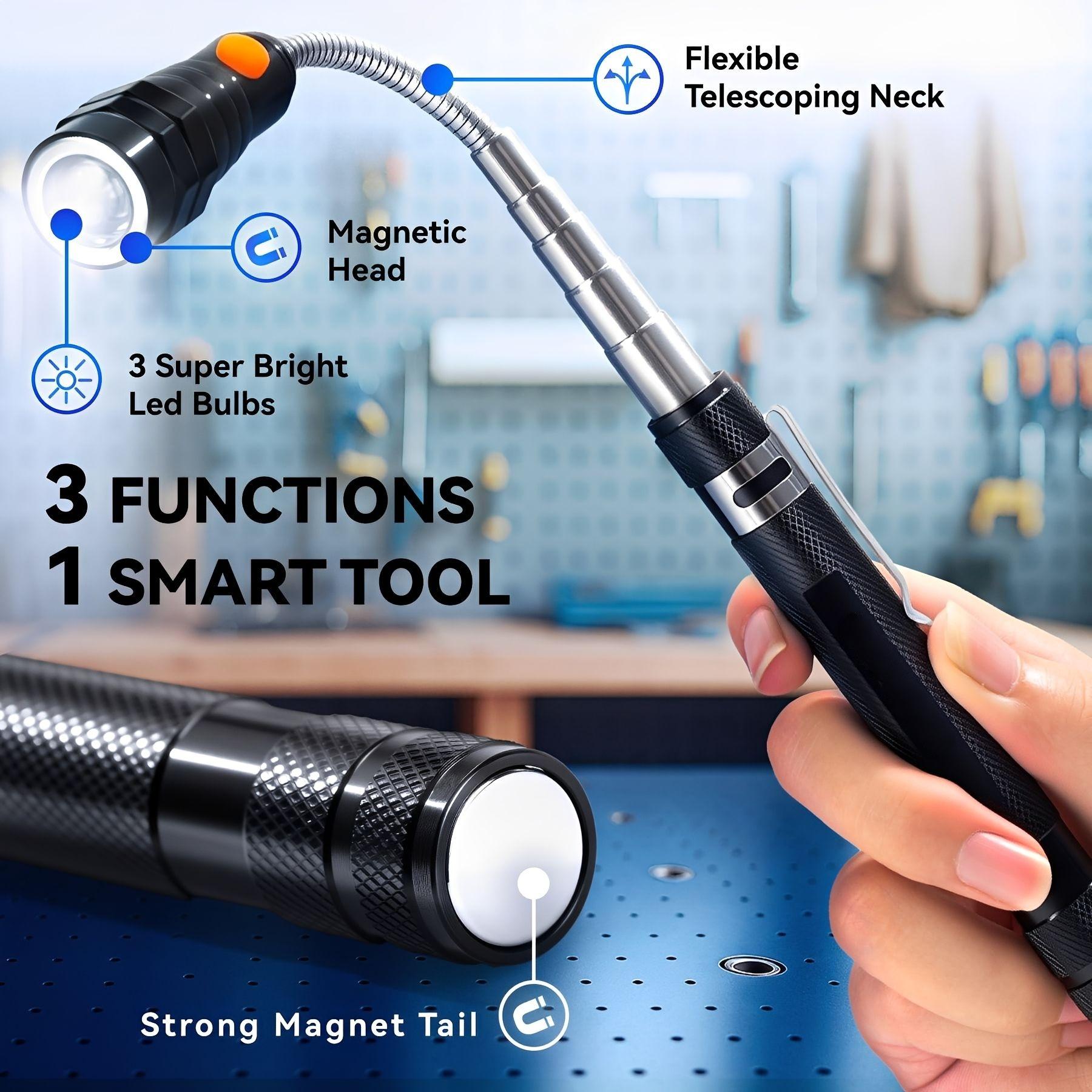 Extendable Magnetic Pickup Tools - Telescoping Magnet with LED Flashlight Gifts for Men, Fathers Day Mens Gifts from Daughter Son, Birthday Gifts for Men Dad Him Extendable Magnetic Pickup Tools - Telescoping Magnet with LED Flashlight Gifts for Men, Fathers Day Mens Gifts from Daughter Son, Birthday Gifts for Men Dad Him