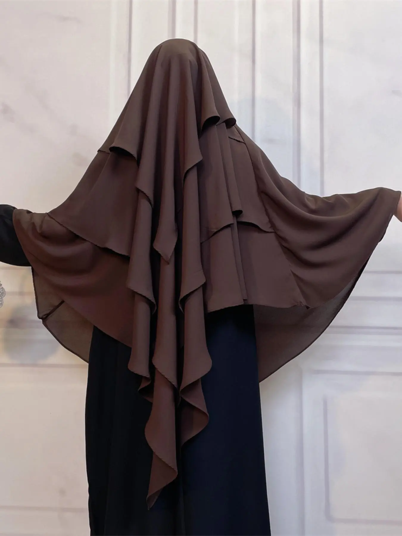 Women's Solid Color Tiered Layer Chiffon Hijab, Modest Chic Fashionable Hijab for Daily Wear, Women's Islamic Clothing for All Seasons