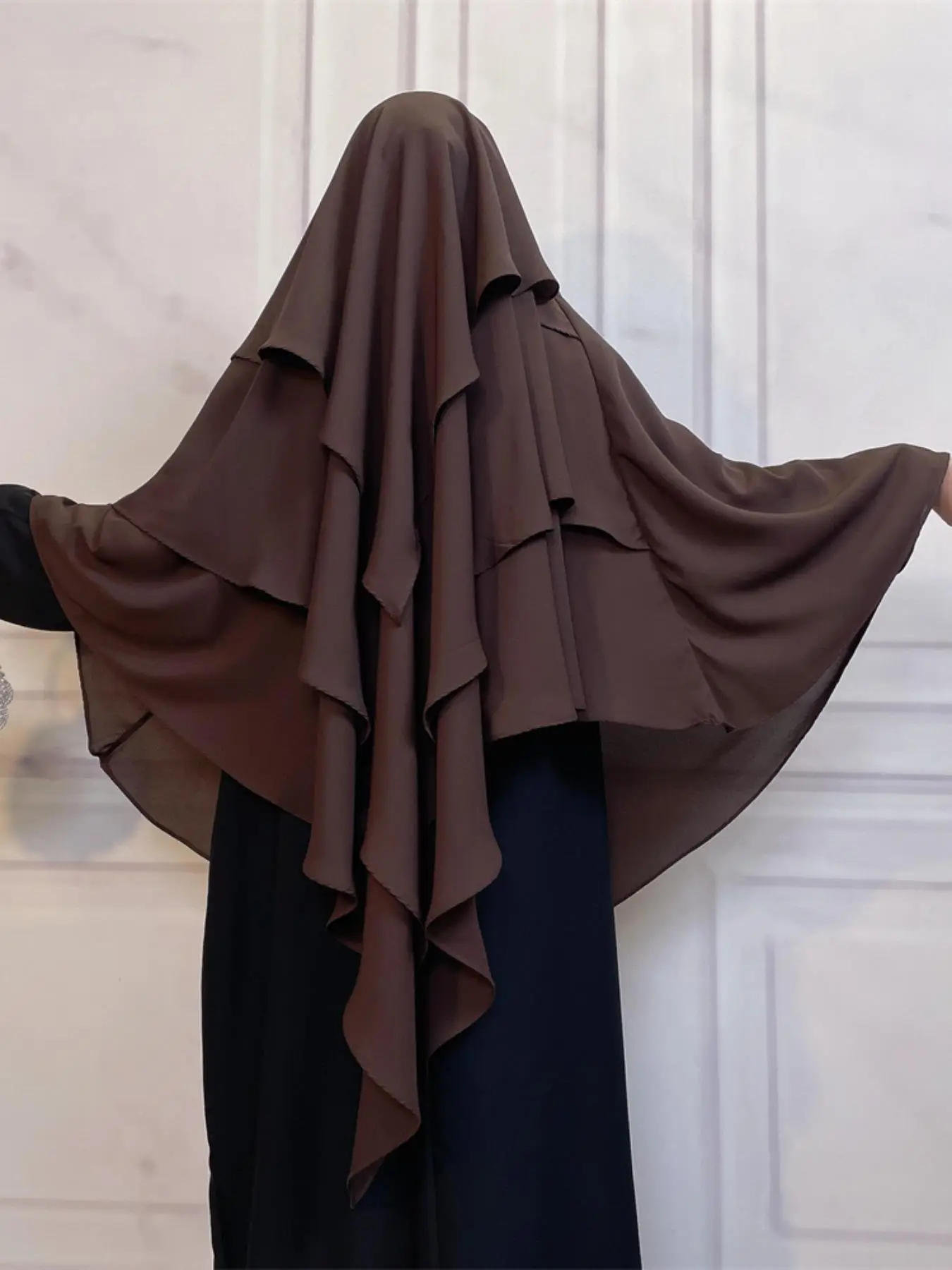 Women's Solid Color Tiered Layer Chiffon Hijab, Modest Fashionable Hijab for Daily Wear, Women's Islamic Clothing for All Seasons