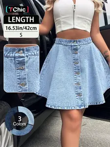 Women's A-Line High-Waisted Button Fly Denim Skirt, Casual Loose Fit Knee-Length Summer Dress, Elegant Chic Lady Daily Wear, Womenswear