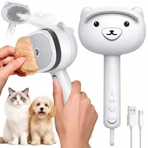 Ellenpent Pet Steam Deshedding Brush - 4-in-1 Grooming Tool for Small & Medium Cats, Dogs, with 1-Button Self-Cleaning, Dematting, Massage, Mist Spray, Silicone Scraper & Hair Control