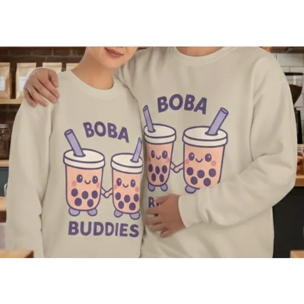 Boba Buddies Matching Sweatshirt | Cute Bubble Tea Boba Sweater for Best Friends, Couples & Siblings | Kawaii Foodie Graphic Sweatshirt | Funny Boba Lover Gift Idea | Cozy Matching Friendship Outfit | Cute Aesthetic Bubble Tea Fans Apparel