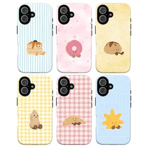 Kawaii Jelly Phone Case – Cute Cat Phone Cover for iPhone 17 16 15 14 13 12 Mini 11 Pro Max X 8 7 Plus SE & Galaxy S25–S21 | Cartoon Dessert Characters – Donut, Croissant, Pancake & Bread | Pastel Food Design, Gingham Aesthetic, Checkered Snack Case