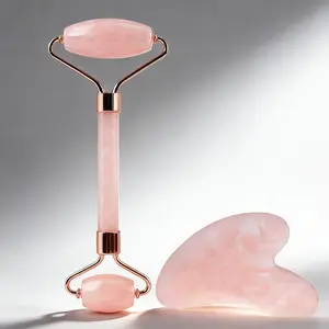 Portable Rose Quartz Jade Roller & Gua Sha Set 2in1 Anti Aging Facial Massage Tools for Women Men Jawline & Chin Sculpting Skin Care Kit Perfect Winter Travel Gift
