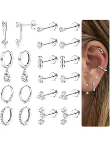 Hypoallergenic Flat Back Earrings, Plated Cartilage Earring Set, 20g Stainless Steel, Trendy Earring Stacks, Small Hoop Studs, Earring Stacking Set, Stud Earring Jewelry