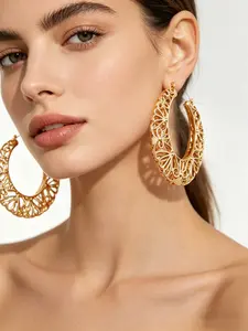 Elegant Alloy Earrings, Large Hollow Out Design, Perfect for Daily Wear, Women's Fashion Accessories, Pair Pack, Hoop Shape Earrings