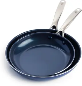 Blue Diamond 9.5” & 11" Nonstick Frying Pan Skillet Set, Diamond Infused PFAS & PTFE-Free Ceramic Pots & Pans, Dishwasher & Oven Safe, Stay Cool Handles, Durable Non Toxic Metal Utensil Safe, Blue