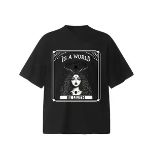 Women's Oversized Gothic Lilith Graphic T-Shirt - Witchy Dark Aesthetic Grunge Top for Alt Fashion