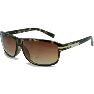 Sporty Bifocal Reader Sunglasses - Full-Rimmed Rectangle Frame Reading Sunglasses - Non-Polarized - Tortoise - 1.5x