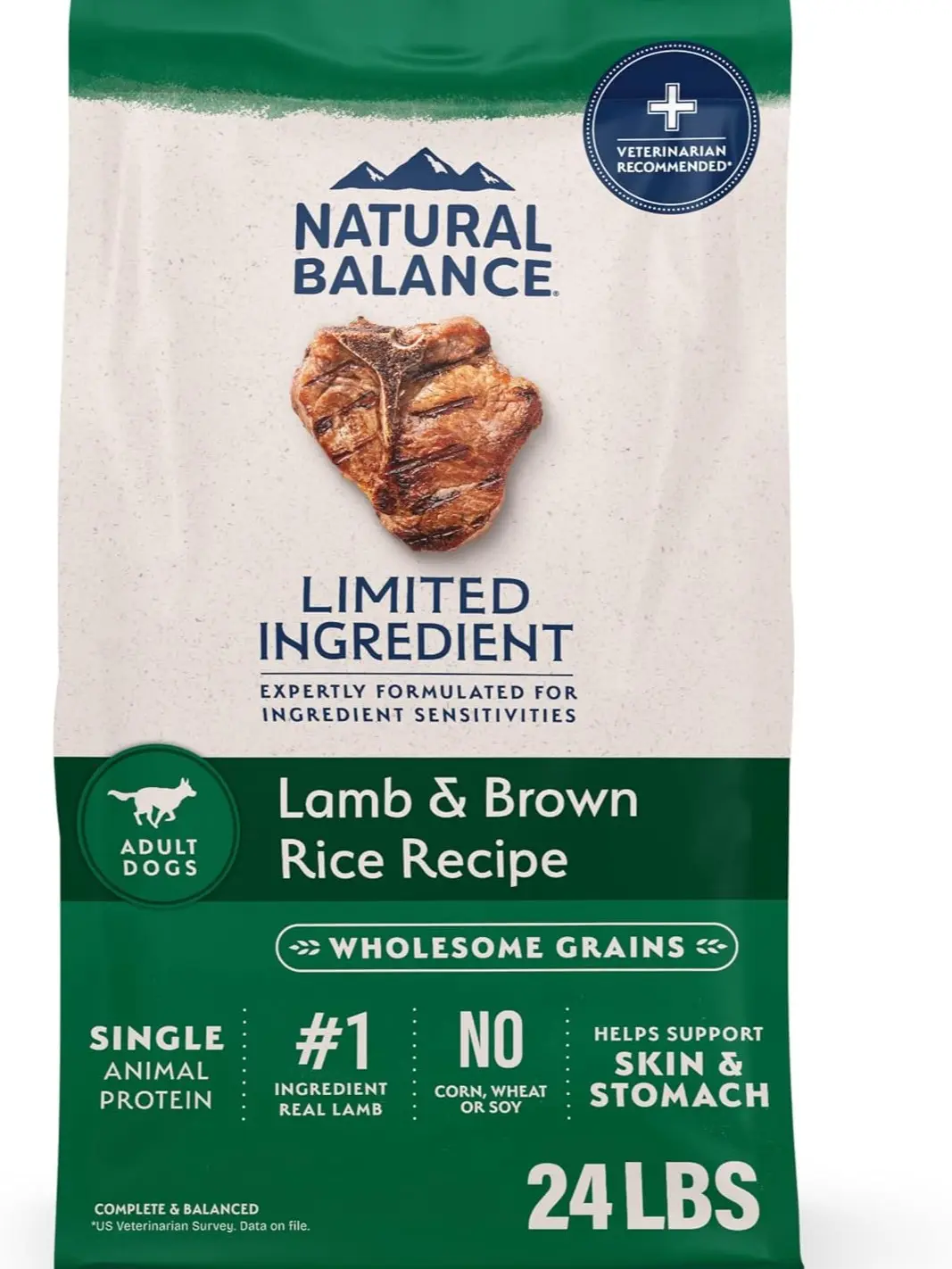 Natural Balance Limited Ingredient Adult Dry Dog Food - Complete Nutrition for Adult Dogs - Wholesome Grains Brown Rice Recipe - Limited Ingredient Formula - 24 lb - Lamb & Brown Rice