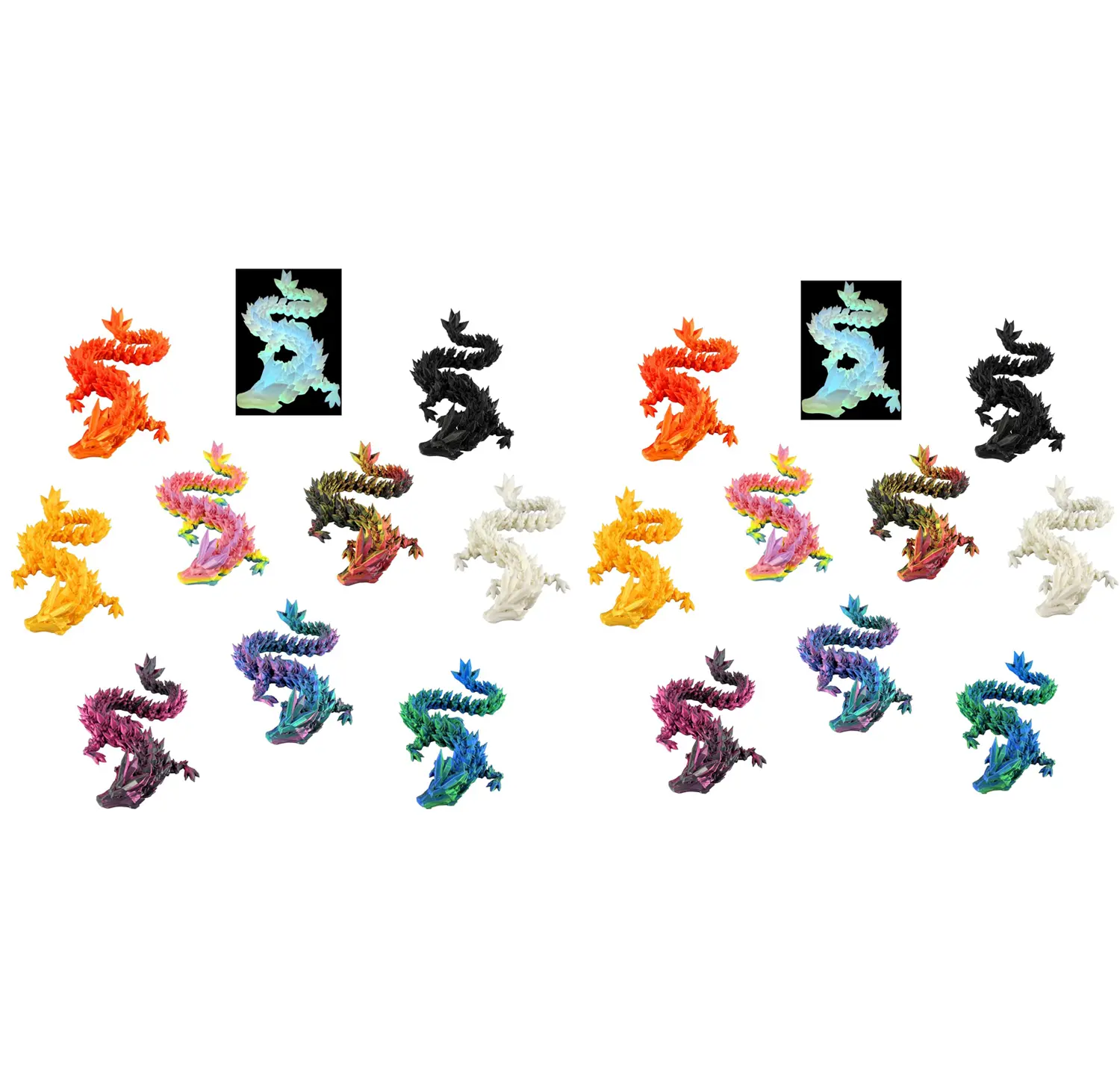 PowerTRC 20Pcs 3D Printed Crystal Dragons – Flexible 12 Inch 3D Printed Toy Dragon, Great for Gift Bags, Desk Decor, Party Favors, Perfect Basket Essentials Stuffers