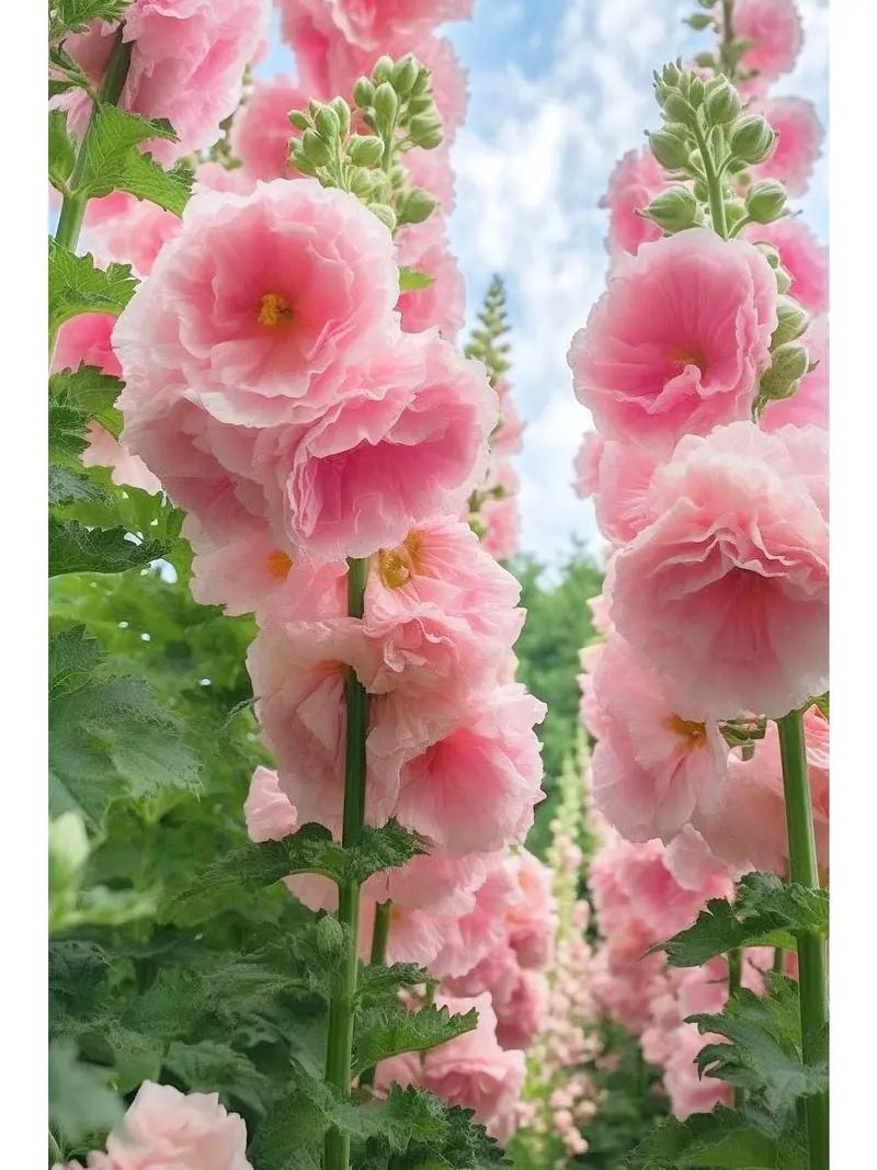 200+Double-petaled hollyhock seeds - Heirloom | Tall Blooms | Pollinator Magnet - Double Hollyhocks Flower Seeds to Plant Outside in Garden, Cottage Borders, Containers