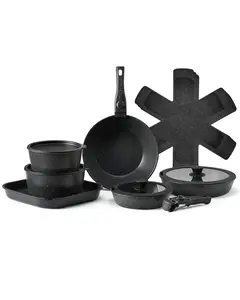 【FathersDayGift】VEVOR 17 Piece Pots and Pans Set Granite Nonstick Kitchen Cookware Induction Black