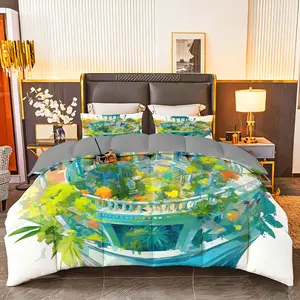 3pcs (1 comforter + 2 pillowcases) All - Season Microfiber Bedding Set, Soft & Cozy, Hypoallergenic, Wrinkle & Fade Resistant, Easy - Care, Queen/King/Full/Twin Size, Botanical Garden - Inspired Pattern, Durable & Breathable Fabric for Bedroom, Guest