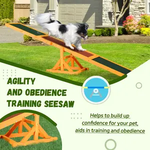 PawHut Wooden Dog Agility Seesaw for Training and Exercise, Platform Equipment Run Game Toy, Weather Resistant Pet Supplies, 71" L x 12" W x 12" H, Natural