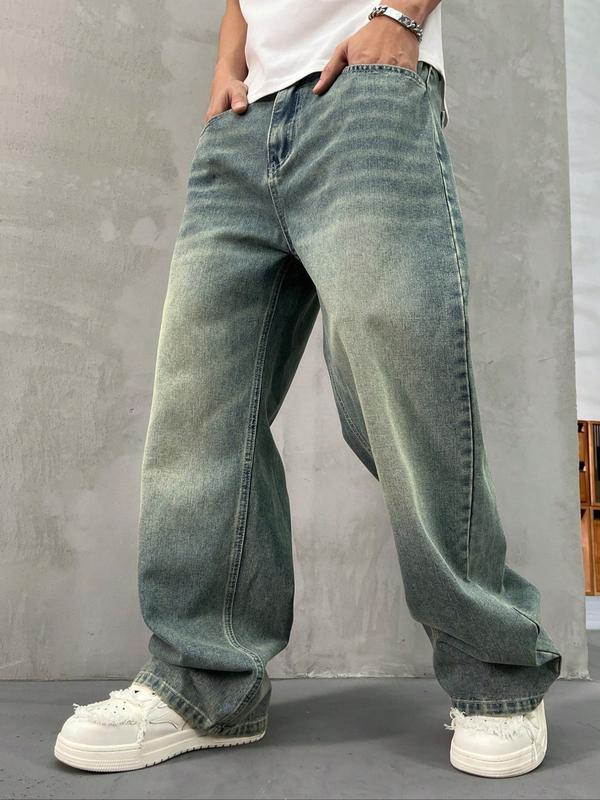 Men's Vintage Washed Loose Fit Wide Leg Jeans, Long Y2K Street Style Denim Jeans, Perfect Gift for Boyfriend & Husband