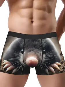 Men's Mole Print Boxer Briefs Black Athletic Underwear with Realistic Mole Design