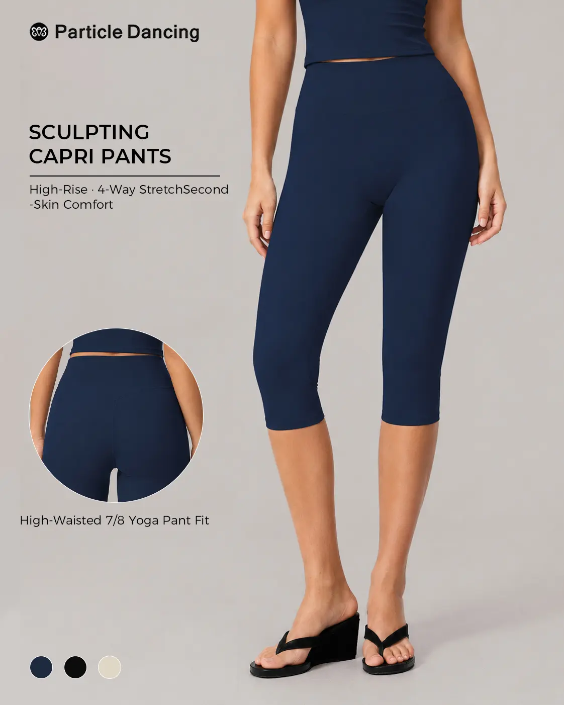 Women's High-Waisted Capri Leggings - Soft Stretch Sculpt Yoga Pants with Contour Back Seam, Body-Hugging Activewear for Pilates Enthusiasts, Clean Girl Aesthetic Studio-to-Street Outfit