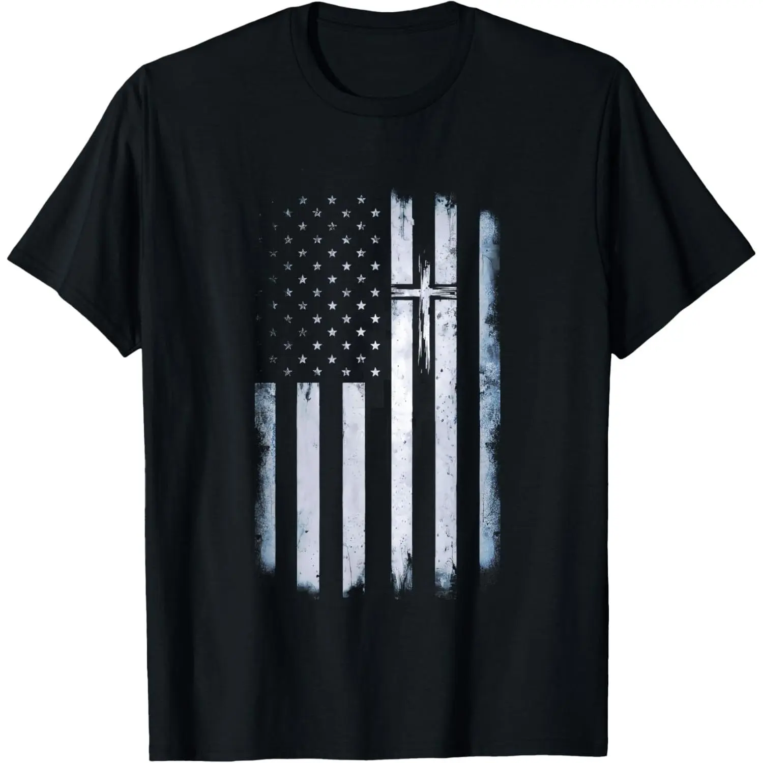 Men's Patriotic Christian Streetwear Tshirt, American Flag Design, Breathable Shortsleeve Top for Daily Wear