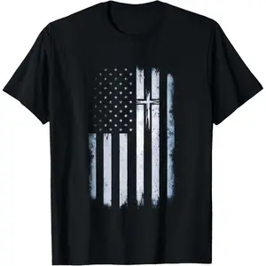 Christian American Flag Cross USA Christian Patriotic T-Shirt Graphic tees