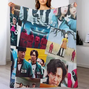 Cozy Anime Squid Game Fleece Blanket - Therapeutic Weighted Cartoon Throw | Anti-Shrink & Wrinkle-Free Design, Quick Dry & Machine Washable