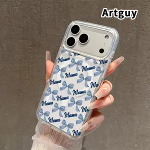 Magnetic Soft Phone Case for iPhone 17 16  Pro Max Plus 15 14 13 12 11 Air E Mama's Bow Pattern Anti-Yellowing Shockproof ultra-thin Silicone Crystal Transparent Acrylic Large Hole Cover Supports Wireless Charging