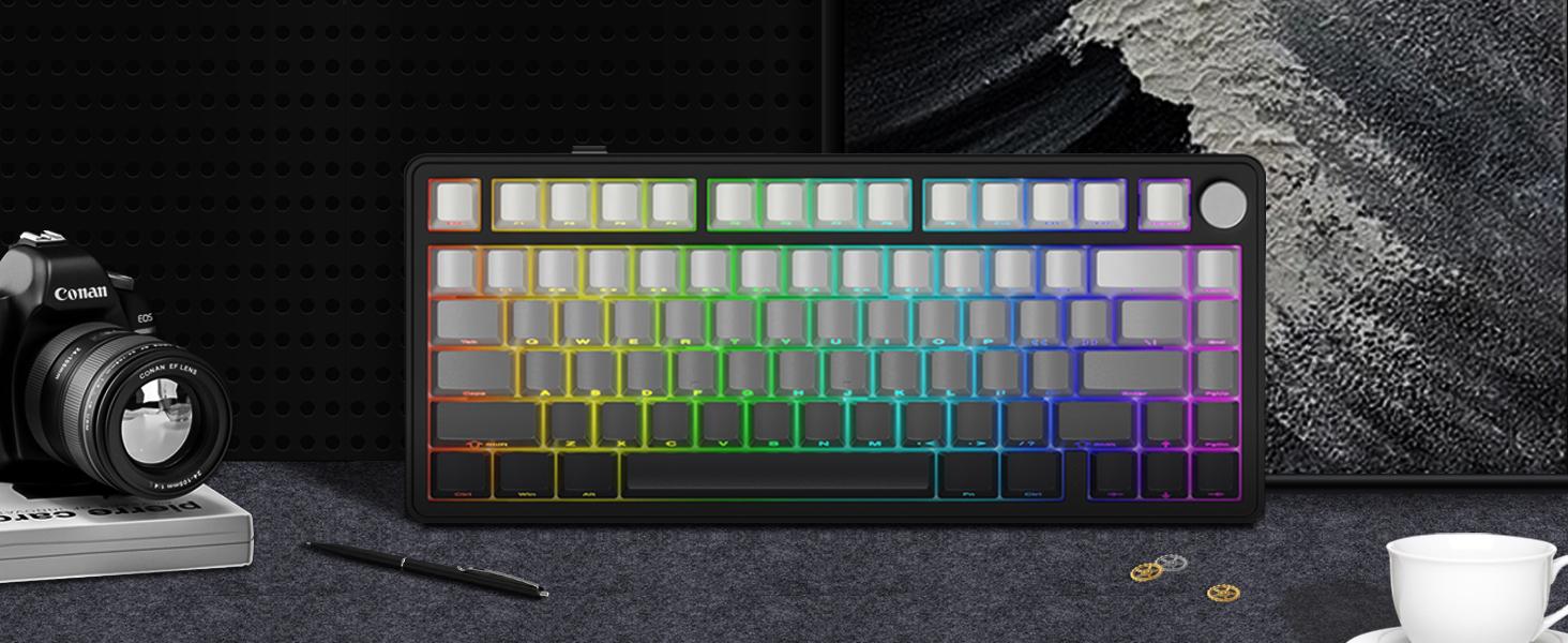 ATTACK SHARK X85 Gasket Mechanical Keyboard 75% Wireless Gaming with Knob 5-Layer Padding PBT Keycaps BT5.1/2.4Ghz/USB-C Hot-Swap Linear Switch RGB NKRO for PC MAC