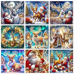 Christmas Diamond Painting Kits Elk and Santa Claus Cartoon Diamond Embroidery Santa Claus Mosaic Cross Stitch DIY Art Home Decoration （ Picture Size 30x30cm ）