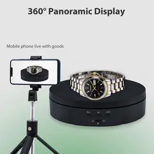 Motorized Rotating Display Stand, 5.74inch /22lbs Load, 360 Degree Electronic Turntable Display Stand for Photography Products Shows , Jewelry, Watch, 3D Models, Cake (Black/Button Control/rechargeable)