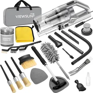 Viewsun Car Cleaning Kit, 16PCS Car Interior Detailing Kit with Gray High Power Handheld Vacuum, Detailing Brush Set, Windshield Cleaner, Cleaning Gel, Complete Auto Accessories for Men, Women