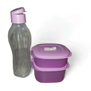 MicroClick Lunch Set 800ml/500ml/1L BOTTLE with Purple Lid and Transparent Bottle for Easy Carry