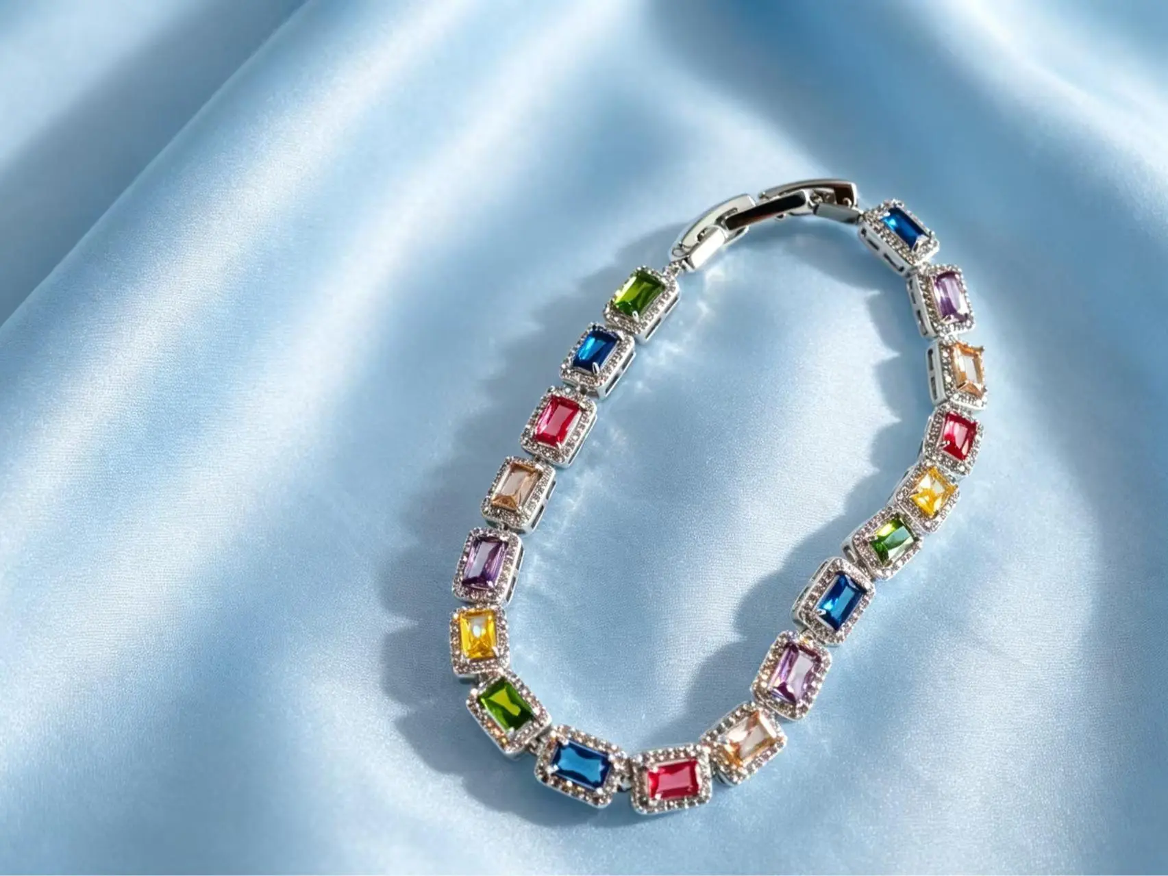 Women's 6mm Rainbow Zircon Brass Tennis Bracelet, Tarnish-Resistant Lightweight Costume Jewelry, 6in Wrist Fit, Bling Effect, Trendy Everyday Accessory, Dainty, Sparkling