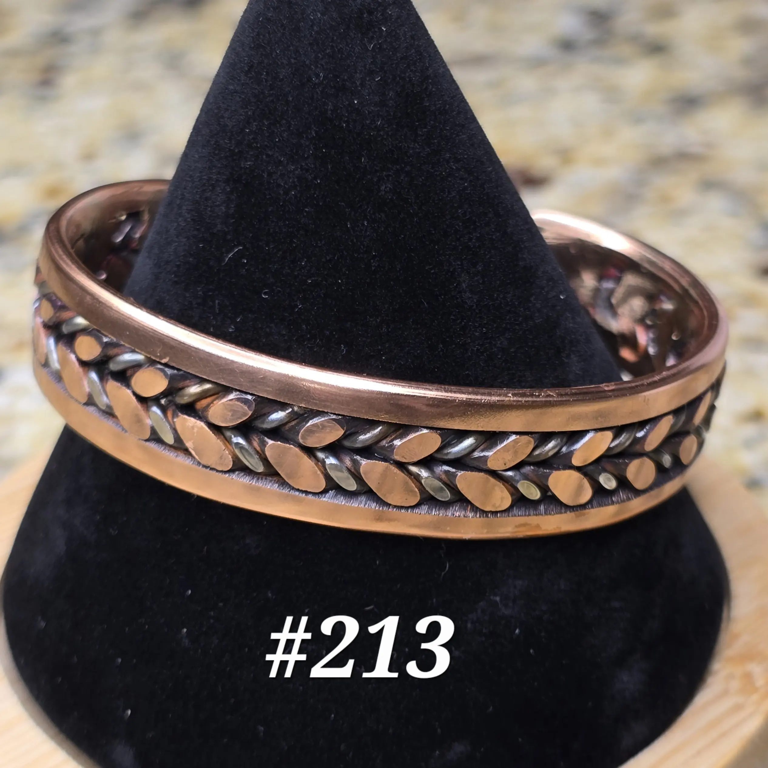 #213 Pure Copper & SS  5 7/8" x 5/8"  Hand-Woven Cuff Bracelet Handmade Artisan Jewelry Unisex Gift Ready Open Cuff Design Comfortable Daily Wear