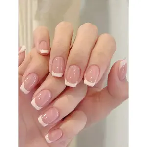 24pcs Short Square Nail Stickers for Women/Girls - Minimalist Contrast Color & Playful Print, Nail Art Set with 1 Nail File + 1 Gel Polish |   Daily Wear, Party, Manicure DIY